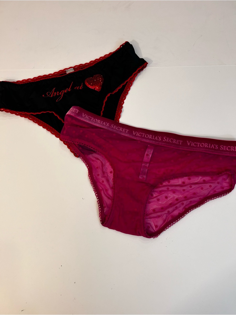 Victoria's Secret Black & Fuchsia Lace-Trim Bikini Set